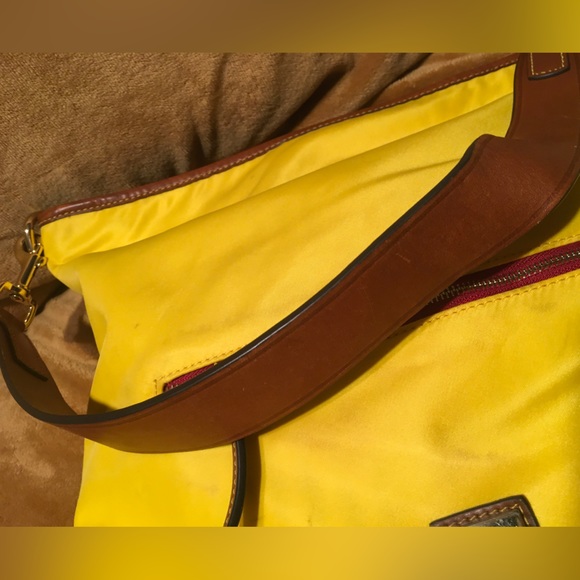Dooney and Burke Nylon Leather Trim Hobo Shoulder Handbag Yellow - Picture 10 of 10